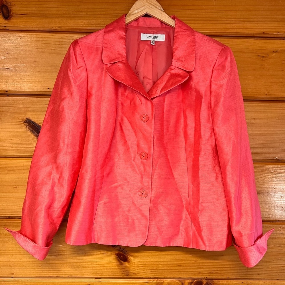 Jones Studio Separates Shiny Orange Lined Long Sleeve 3 buttons Jacket Blazer 16